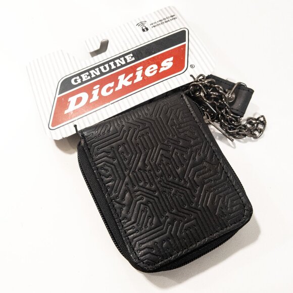 Genuine Dickies RFID Zip Chain Black Wallet Casual Mens Embossed New with Flaws - Picture 1 of 4